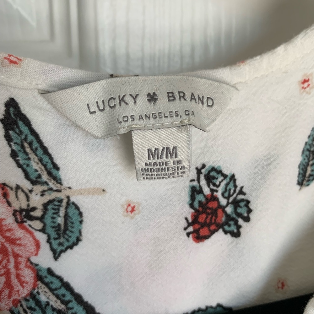 Lucky Brand White Rose Floral Long Sleeve Blouse, size M - Picture 2 of 8
